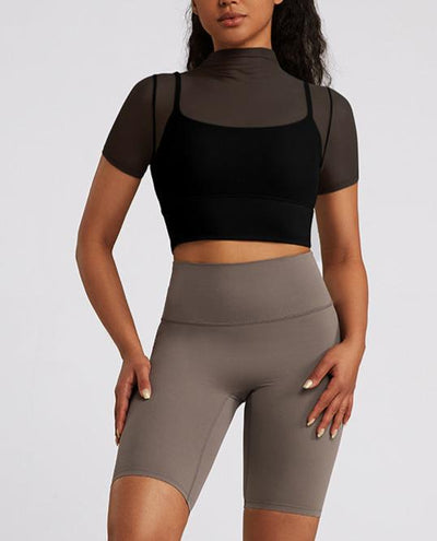 Cloudy Mesh Shorts Sleeves Padded Top