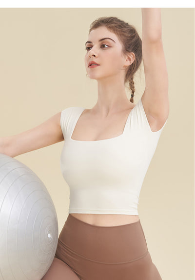 Marine Square neck Short Sleeves Bra Top