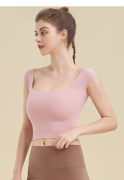 Marine Square neck Short Sleeves Bra Top