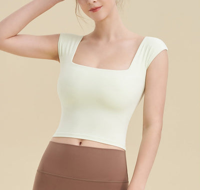 Marine Square neck Short Sleeves Bra Top