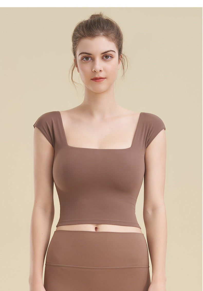 Marine Square neck Short Sleeves Bra Top