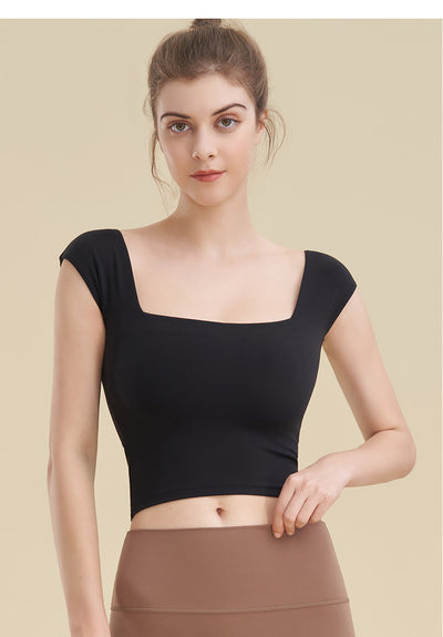 Marine Square neck Short Sleeves Bra Top