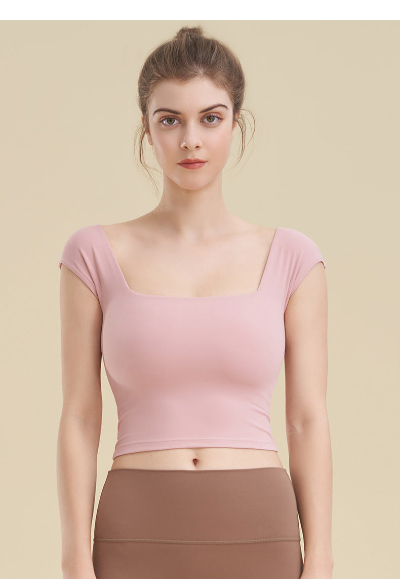 Marine Square neck Short Sleeves Bra Top